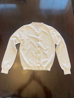 Crewcuts Kids Cream 100% Cotton Cardigan Sweater Gold Buttons Size 14